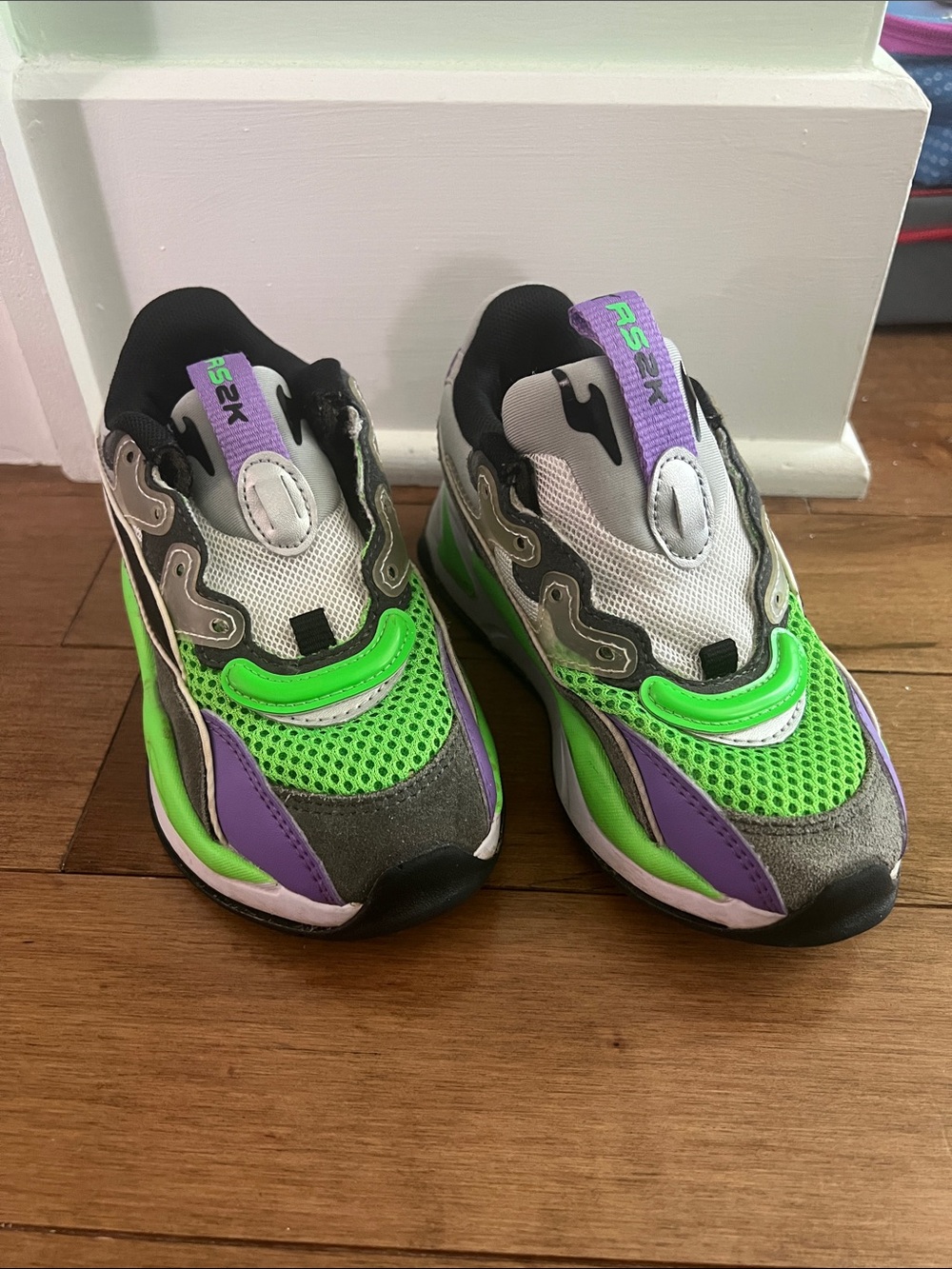 Puma Kids Neon Green & Purple Sneakers, Buzz Lightyear color, Pixar, Disney